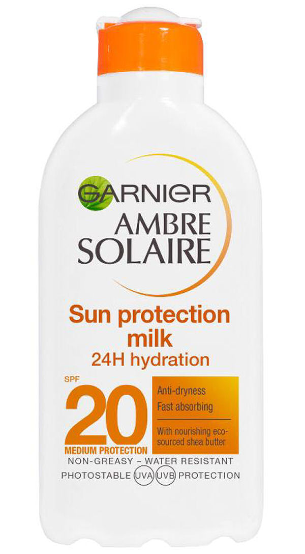 Garnier ambre solaire sun protection milk 24H hydration SPF20 water resistant 200ml
