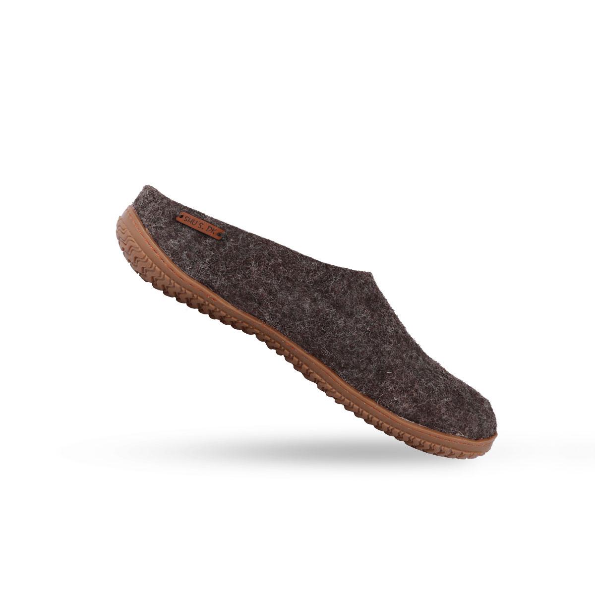 Uldtøffel (100% ren uld) – Model Brun m/Gummisål – Dansk Design fra SHUS