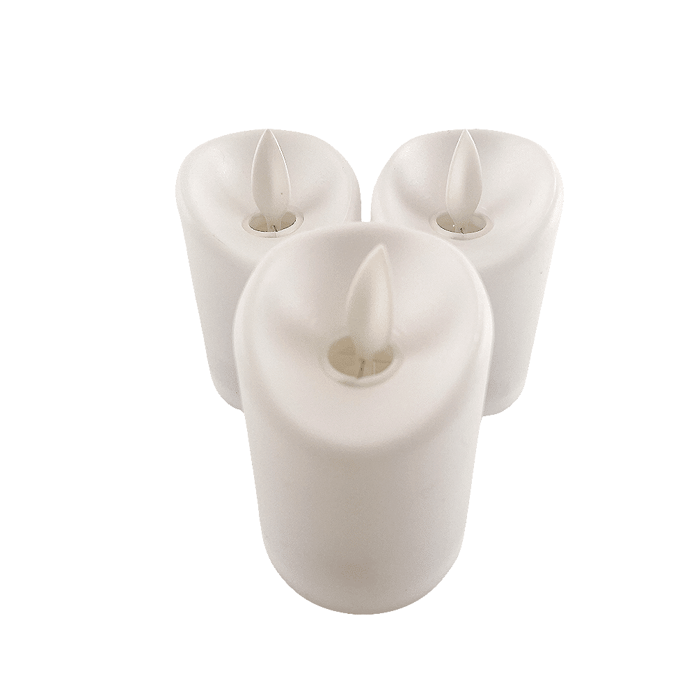 LED lys i plastik – 3 stk. – 7 cm – m/3D flamme og fjernbetjening – hvid