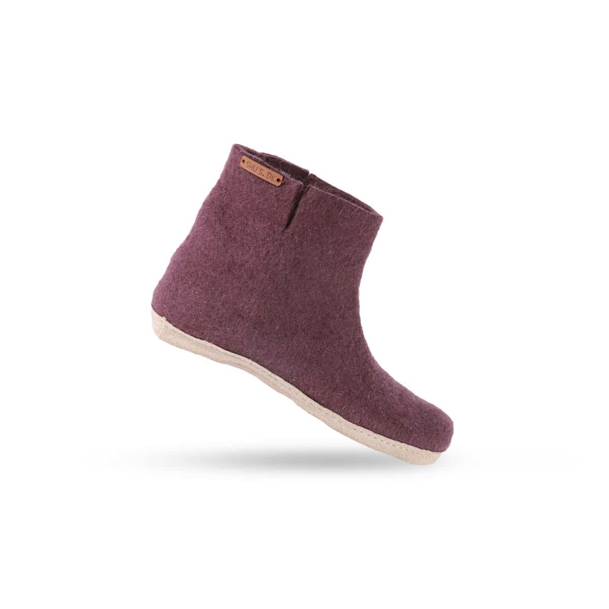 Uldstøvle (100% ren uld) – Model lilla m/sål i skind – Dansk Design fra SHUS