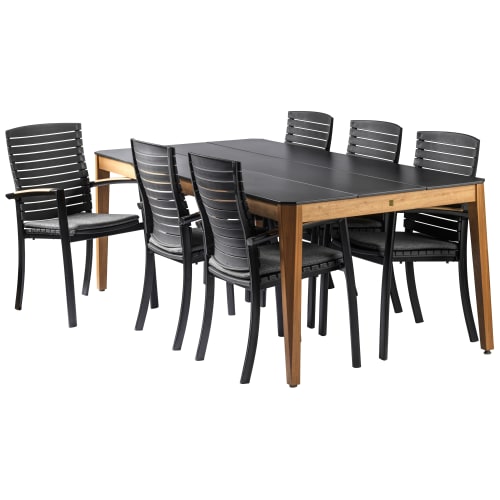 Scancom Selma L havemøbelsæt med 6 Marinastole – Antracit/natur/sort fra 5715348016419